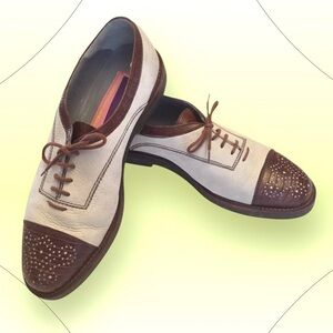 Vtg Susan Bennis Warren Edwards Leather Oxford Sz 10 Off White/Brown Cap Toe